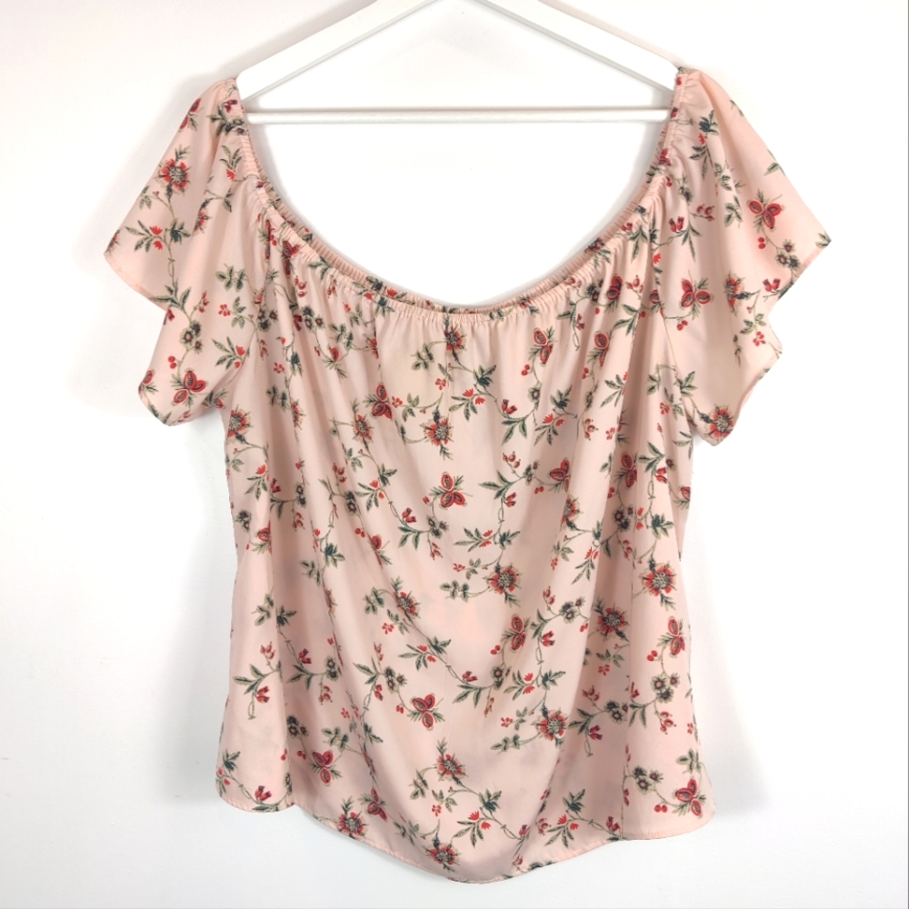 Pink Floral Off the Shoulder Blouse 1X